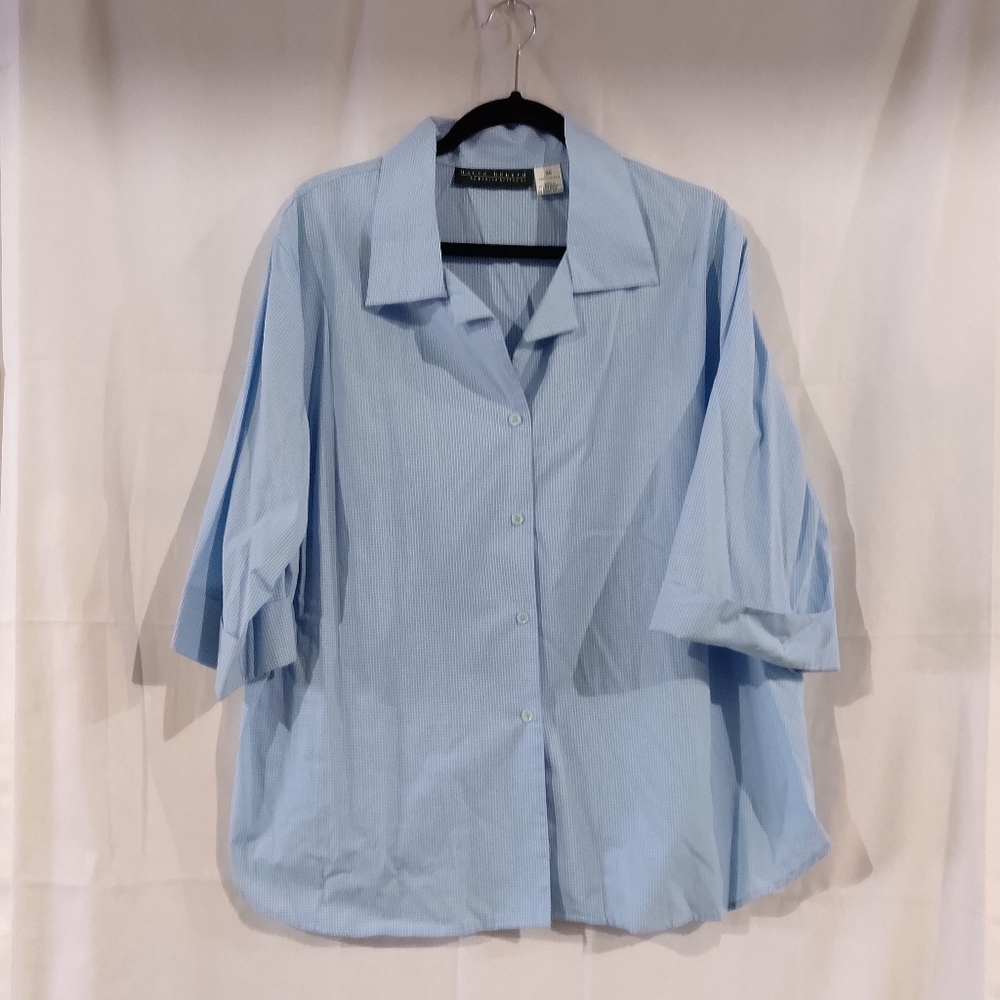 Havre Benard Blue and White Button Down Shirt  3/4 Sleeve Collared  Size 3X
